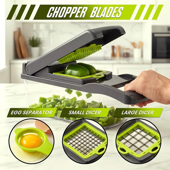 15 in-1 Vegetable Chopper with Container – Mandoline Slicer, Onion Dicer, Food Chopper, Cheese Grater– Multi Blade Kitchen Cutter for Fruits & Vegetables
