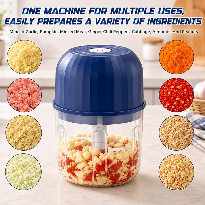 Electric Garlic Chopper, Mini Rechargeable Electric Garlic Chopper, Wireless Portable Food Processor for Ginger Chili Onion Vegetables Meat (Light green)