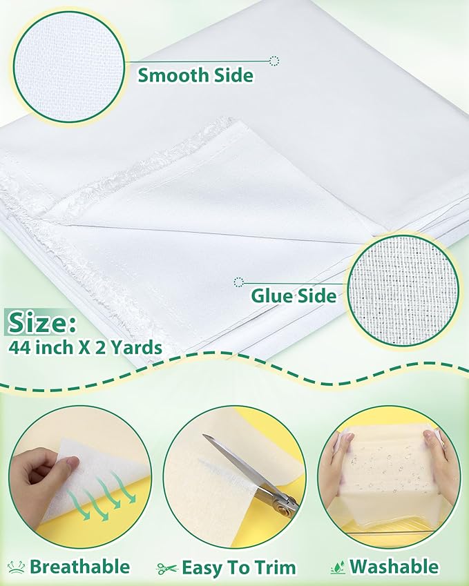 PLANTIONAL Woven Cotton Iron-On Fusible Interfacing: 44 inch X 2 Yards White Heavy Weight 100% Cotton Single-Sided Interfacing for Blouses Dress Shirts Collars DIY Crafts Supplies