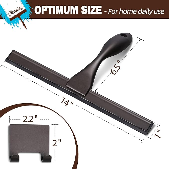 NETANY Shower Squeegee, 14-Inch Bronze Squeegee, All-Purpose Stainless Steel Squeegee for Bathroom, Shower Doors, Mirrors, Tiles and Car Windows - 100% Streak Free