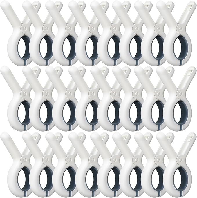 24 Pack Beach Towel Clips with Strong Anti-Rust Springs,Heavy Duty Towel Clips,Plastic Laundry Clothes Pins to Keep Your Towel, Clothes, Blankets to Dry on Clothesline and Hanging Rack (Blue)