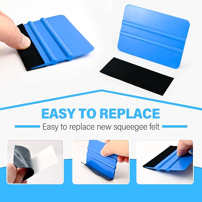 Gomake 20 Pack Vinyl Squeegee with 20PCS Felt Fabric for Tint Film Decal Squeegee Application Tool Vinyl Wrap Installation Wallpaper Smooth Tool (Black and Blue, 20)