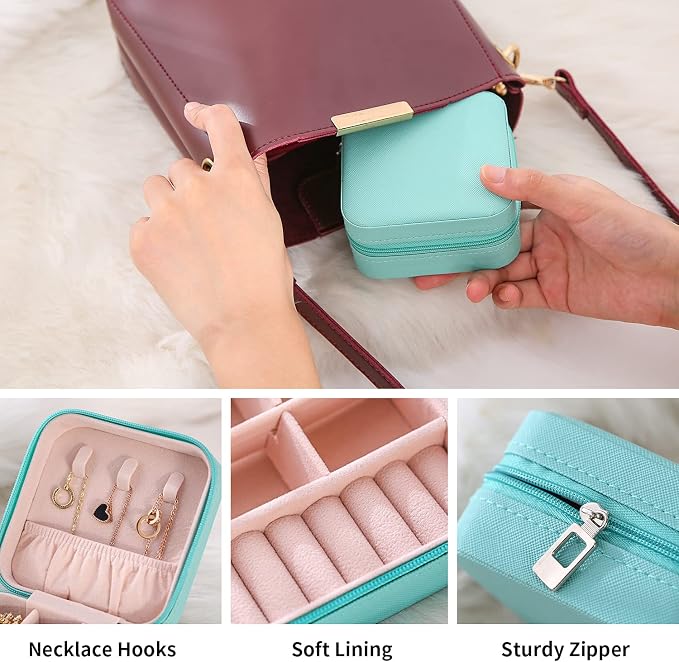 Mini Jewelry Travel Case, Small Jewelry Organizer, Portable Mini Storage Box for Rings, Earrings, Necklaces, Gift for Mother Mom, Girl, Daughter, Sisters, Bridesmaids, Mother's Day Gift (Blue-4pcs)