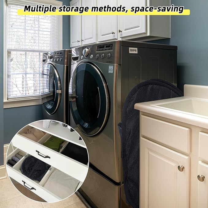 Collapsible Laundry Basket, 90L Mesh Pop-up Hamper with Handles | Foldable Storage Clothes Bag for Laundry, Bathroom, Dorm, Travel, Camping, Space-saving, Black