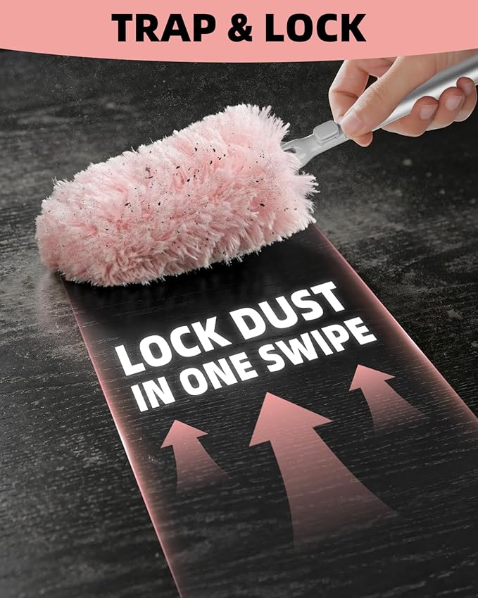 6 ft Extendable Duster Kit with 50 Pink Refills for Swiffer Duster | 360 Heavy Duty Duster Refills, 5X Microfibers Trap Dust, Long Extended Handle for Ceiling Fan, Vents and Hard to reach Areas