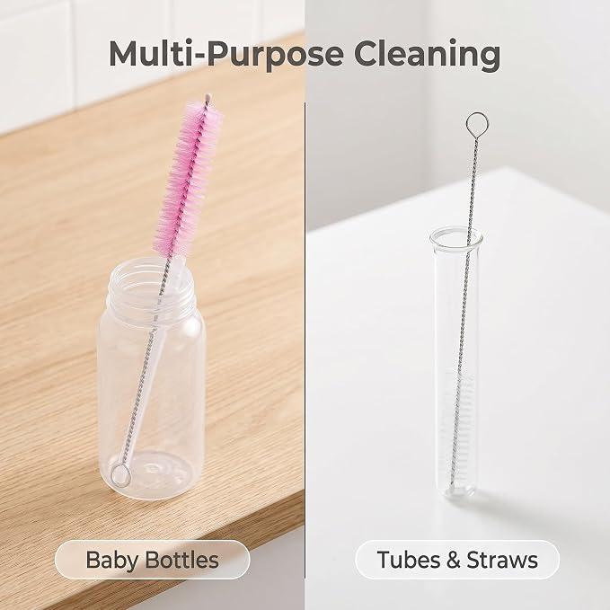 2 Pack Straw Cleaner Brush, Reusable Metal Handles Straw Cleaner Brush Extra Long for Stanley Mug 40, 30, 20 oz, 10mm Wide for Sippy Cup, Water Bottle and Tubes (Clear+Pink)