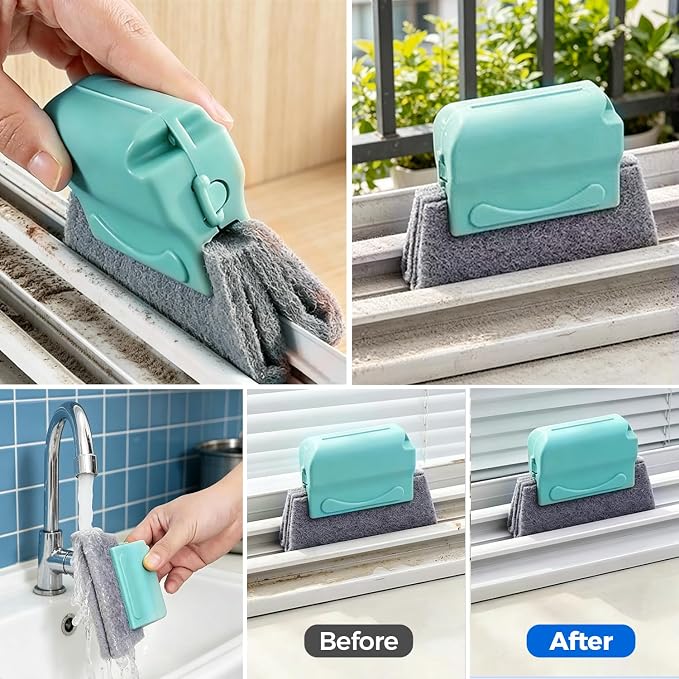 Window Track Cleaning Brush, 2-in-1 Groove Cleaning Tool with 3 Replaceable Pads, Multifunctional Gap Brush for Window Sills Sliding Door Tracks Corners, Household Dust Removal Cleaning Kit