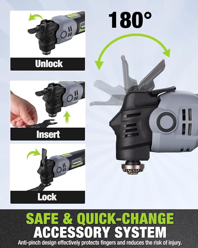 WORKPRO 400W Corded Oscillating Multi-Tool Kit | 6 speeds, 3.5° oscillation angle, LED light, quick blade change, and 23 accessories for DIY and home improvement