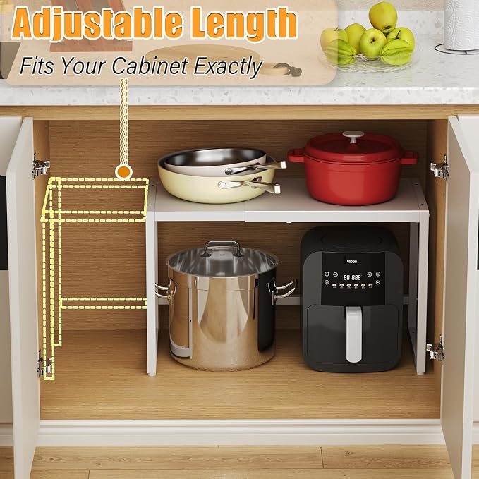 150 LBS Expandable Heavy Duty Storage Shelves,Metal Shelving Unit For Kitchen Garage Warehouse Cabinet Pantry , Adjustable Storage Rack Shelf Organizer For Pots Pans Microwave Small Appliance White