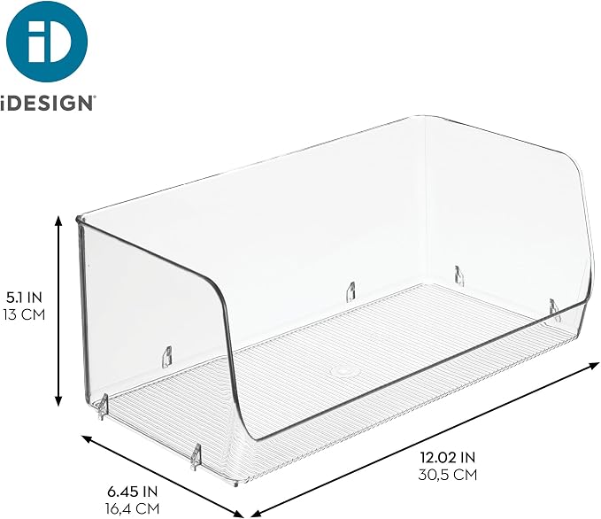 iDesign Stackable Open-Front Storage Bins, Clear | Kitchen and Pantry Organization
