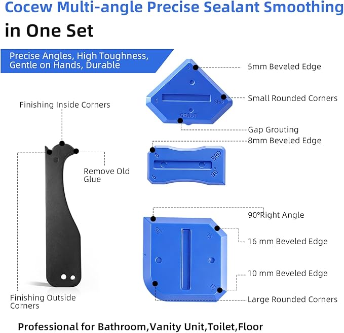 Silicone Caulking Tool Kit, Caulk Remover Tool, Putty Knife Scraper, 3 Glass Glue Corner Scrapers, Grout Removal Tool with Stainless Steel Head for Kitchen Bathroom and Window