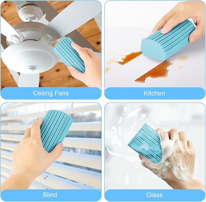 2-Pack Damp Clean Duster Sponge, Magic Sponge Eraser Baseboard Cleaner Tool, Dusters for Cleaning Blinds, Glass, Vents, Railings, Mirrors,Window Track Grooves and Faucets