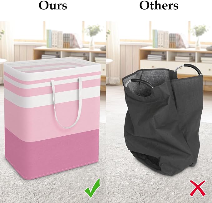 StorageRight Laundry Basket Hamper, 125L Collapsible Clothes Storage, Pink | Freestanding Clothes Hampers, Foldable design, with Easy Carry Handles, For Laundry, Bedroom, Dorm, Clothing, Towels, Toys