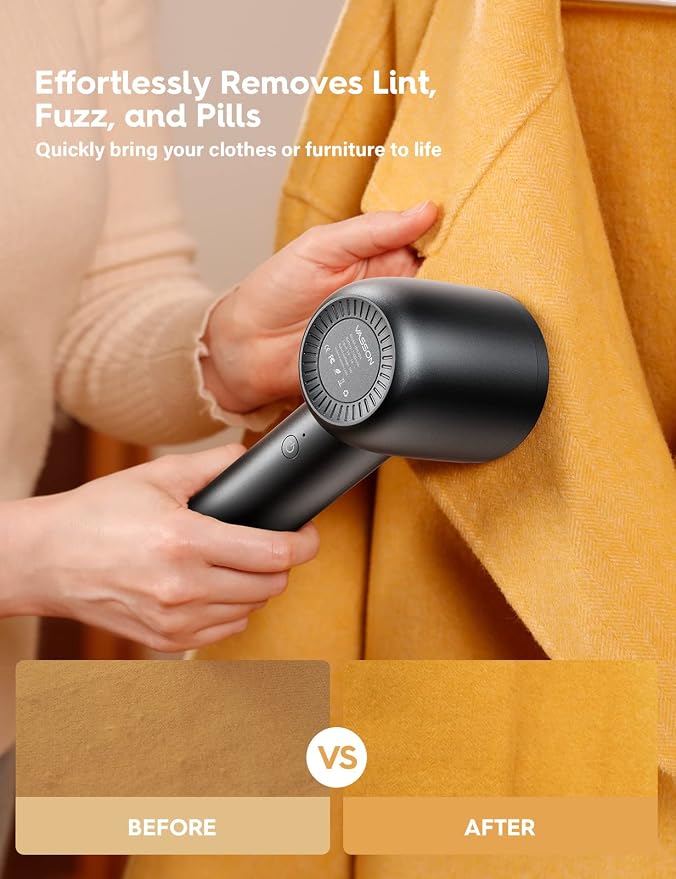 VASSON Fabric Shaver, Electric Lint Remover Rechargeable, Lint Shaver, Sweater Shavers to Remove Pilling, Sweater Defuzzer, Depillers for Clothes, Furniture (Dark Grey) | Wide Shaving Head & High-Capacity Dustbin with Long-Lasting Battery
