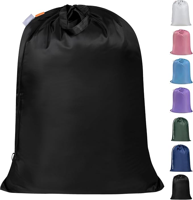 Extra Heavy-Duty Laundry Bag with Handles, Black, 28x36" | Extra Large, Machine Washable, Reinforced Handles, Drawstring Closure, Name ID Tag, For College Dorm Travel