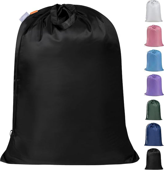 Extra Heavy-Duty Laundry Bag with Handles, Black, 28x36" | Extra Large, Machine Washable, Reinforced Handles, Drawstring Closure, Name ID Tag, For College Dorm Travel