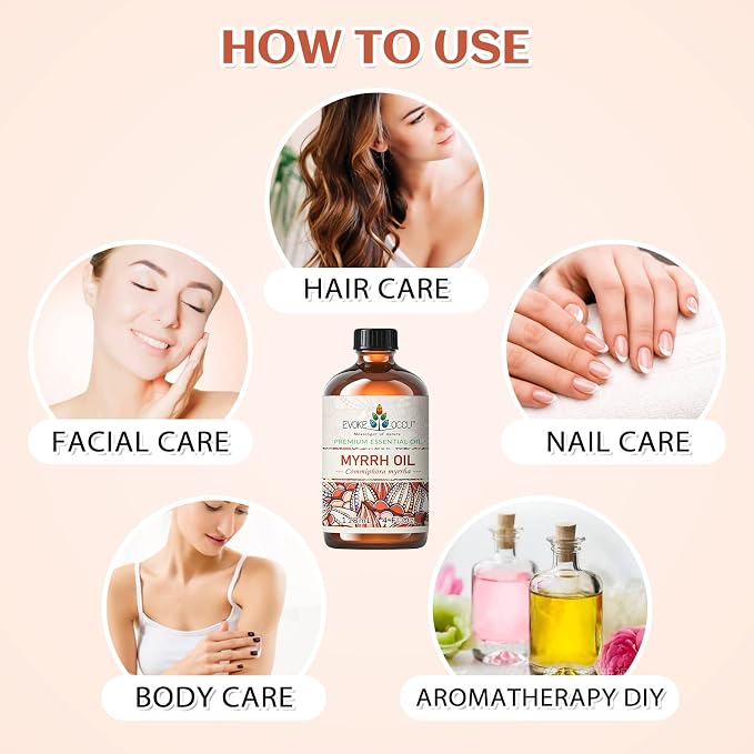 EVOKE OCCU Myrrh Essential Oil for Skin, Massage & Diffuser | Blending with Skin Creams & Massage Oil Blends, Creating Soft Home Fragrance Atmosphere – 118mL / 4 fl oz