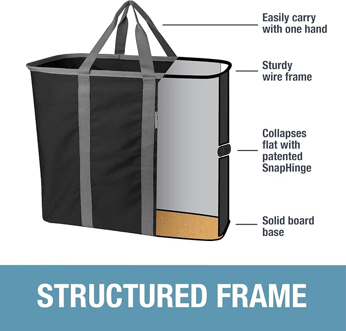 CleverMade Collapsible Laundry Caddy, 64L, 2 Pack, Denim Gray | A reinforced rim and base keep it upright for loading. Comfortable handles move up to 2 full loads, then it folds flat.