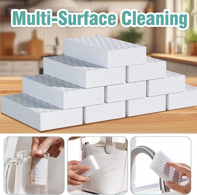 Magic Sponges Cleaning Eraser 10 Pack, 2X Compressed Melamine Sponge Cleaner, Melamine Foam All Purpose Cleaning Pads, Heavy Duty Stain Remover for Home Kitchen Bathroom Sneaker Car