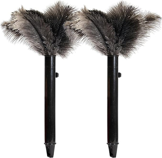 Retractable Ostrich Feather Duster for Cleaning, Fluffy and Natural Feather Duster with Retractable Handle， Reusable Eco-Friendly Handheld Cleaning Supplies (15 inch)