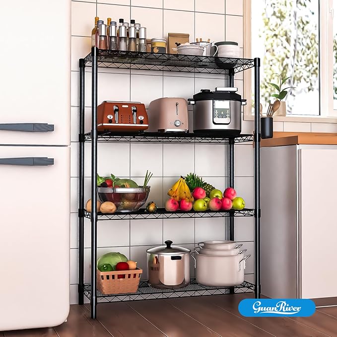 Guan River 4-Shelf Adjustable Metal Wire Shelving,Black,36"L x 14"W x 54"H | Height Adjustable,Sturdy and Durable,Storage Sehlf Display Rack for Office,Kitchen,Bedroom,Bathroom,Garage