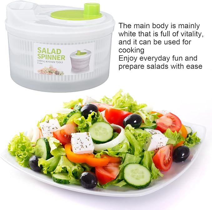 3L Salad Spinner Vegetable Dryer Manual Fruit Washer with Bowl Colander - Veggie Drainer Strainer for Lettuce Spinach
