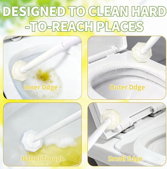 60 Count Toilet Wand Refills for Clorox and Most Named Wand, Lemon Scent | Disposable Toilet Brush Heads, Toilet Bowl Cleaner, Pre-Loaded Cleaning Formula, Lemon Scent, Bathroom Cleaning Supplies