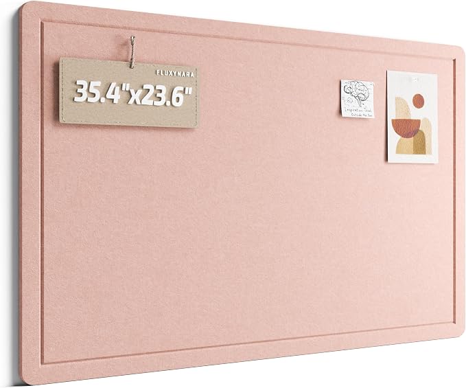 Fluxynara 35.4" x 23.6" Bulletin Board, Pink | Cork Board Alternative with 12 Removable Adhesive Tabs, Foldable Felt Pin Board for Home, Office, Classroom & Dorm