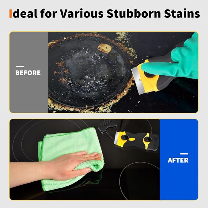 Razor Blade Scraper Tool - Razor Scraper with 40 Metal & Plastic Blades | Scrapper for Cleaning Paint, Decal, Adhesive, Label & Caulk, Glass Scraper for Window, Cooktop, Oven & Stove Top(Yellow)