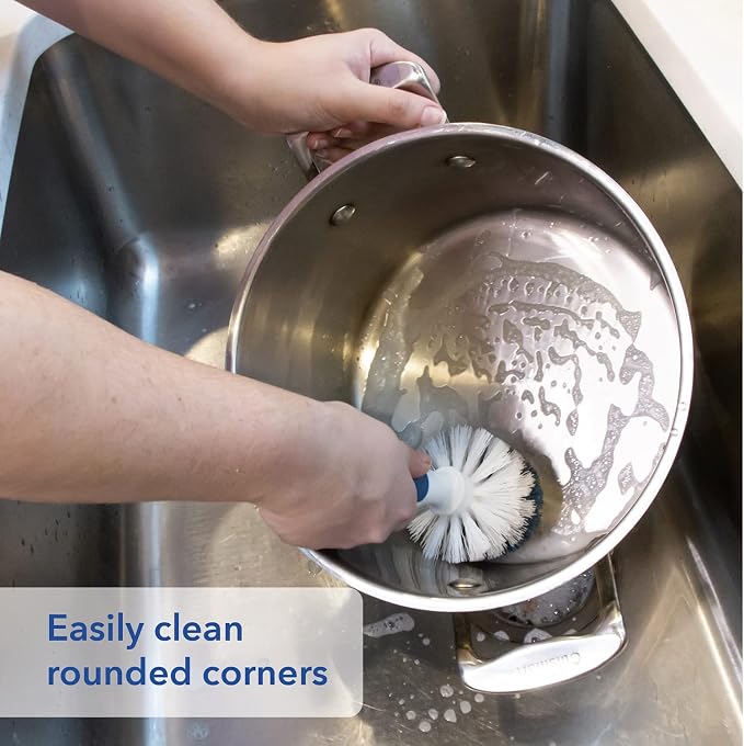 Unger Sink and Dish Scrub Brush, Kitchen Washing Scrubber for Hard-to-Reach Corners, Small Cleaning Supplies, Non-Scratch Bristles, Glassware, Pots, Pans, Tumblers, Drains, and Disposals (Pack of 10)