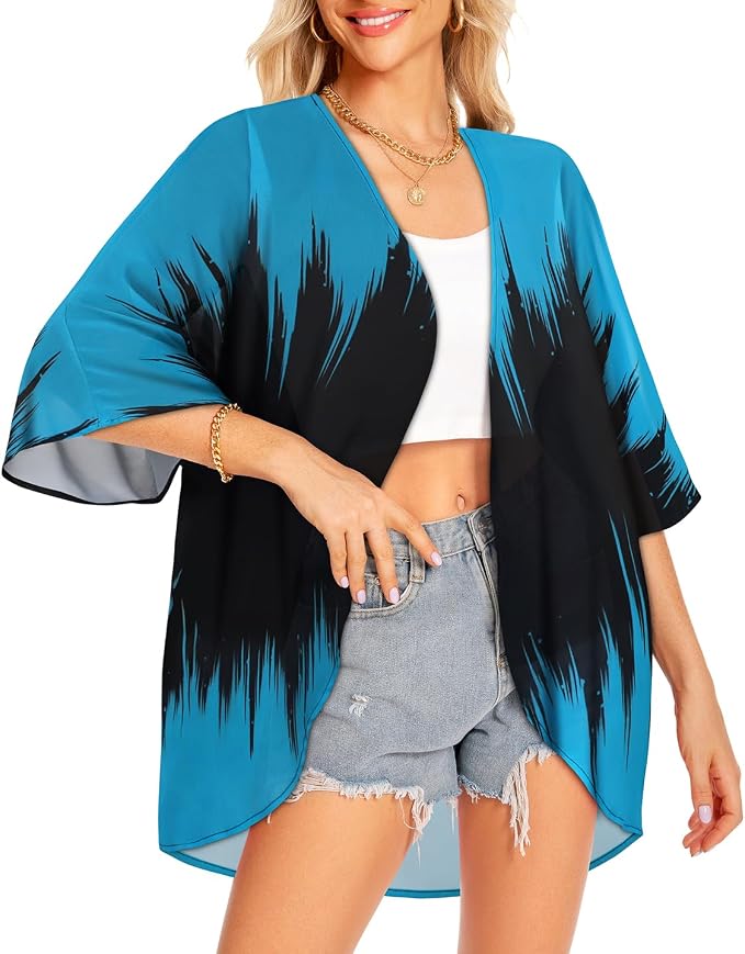 Women Kimono Cardigans Summer Cover Up Hawaiian Shirts Floral Print Tops | ROSEMIA chiffon kimono open front cardigans, beach cover ups, daily casual tops, cruise outfits, summer resort wear