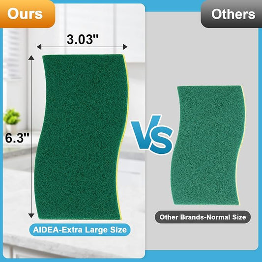 AIDEA XL Scrub Sponges Kitchen 6Count, Heavy Duty Sponges for Dishes | Extra Large Sponges for Kitchen, Cleaning Sponge Safe for Non-Coated Cookware, Cleaning Power for Bathroom, Household