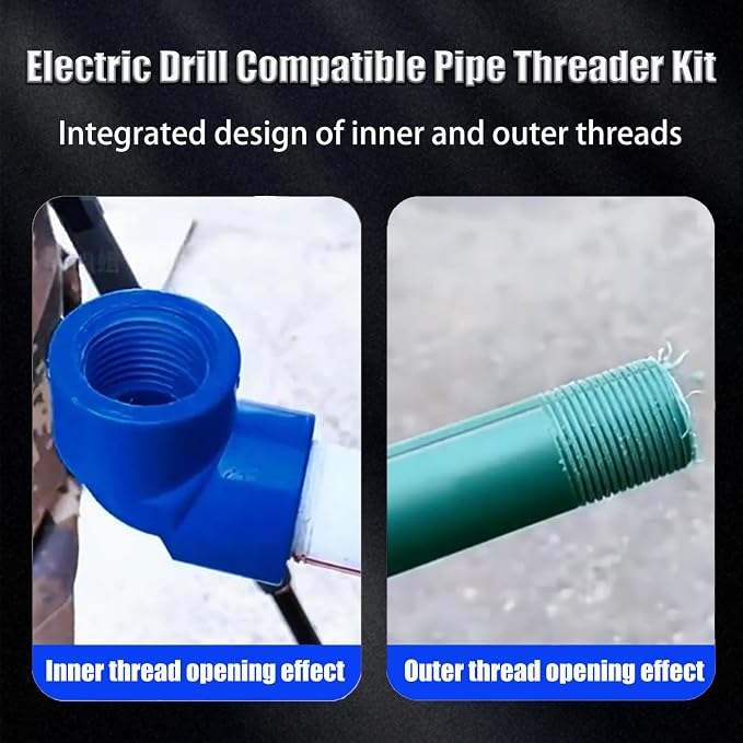 2PCS Internal & External Pipe Threading Tool, 1/2'' & 3/4'' Dies | Dual-Function PVC Pipe Thread Cutting Tool, Electric Drill Compatible for Home Repairs