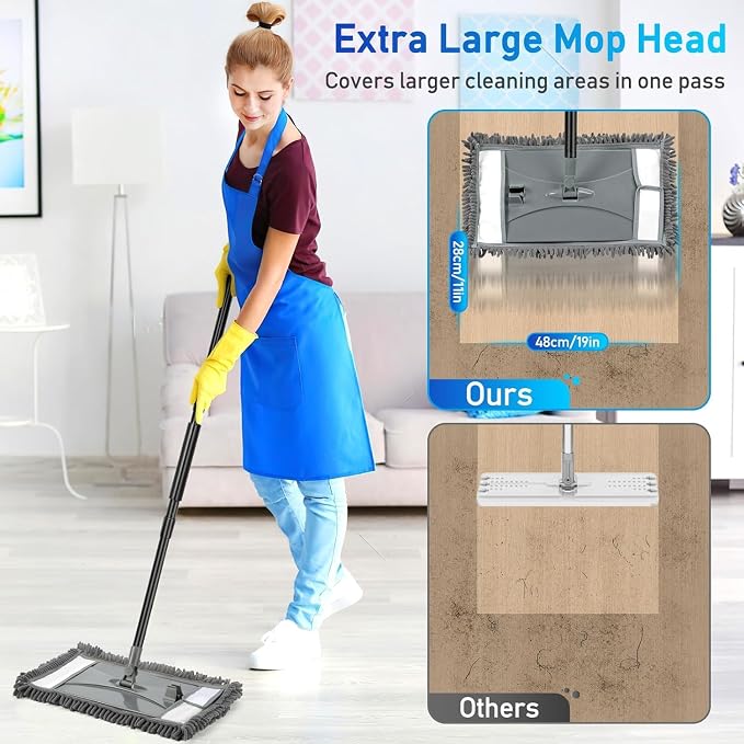 19" Wall Cleaner Mop with Long Handle for Wall Ceilings Floor Cleaning | Large Wall Duster Mop/ Microfiber Chenille Reusable Pads/Dry Wet Use for Painted Walls/Floor/ Baseboard/ Ceiling