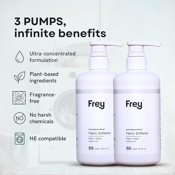 FREY Plant-Powered Fabric Softener, 2-Pack, Fragrance Free
