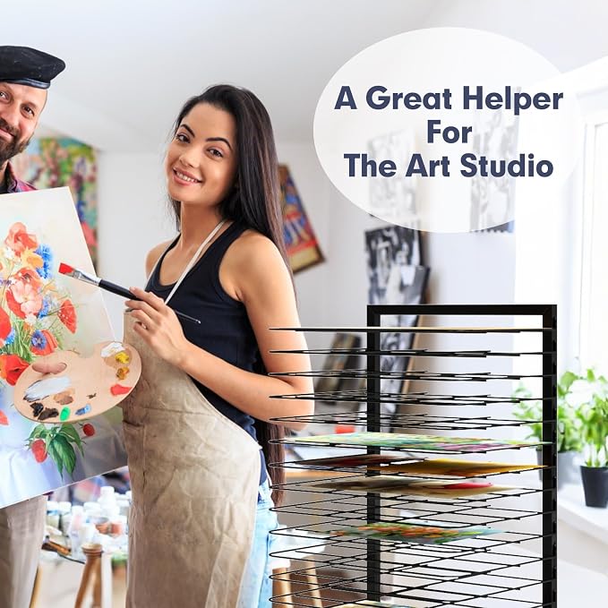 Art Drying Rack with 18 Removable Shelves,Art Drying Rack for Classroom with Locking Wheels,Art Canvas Storage Rack for Classrooms & Art Studios, Black