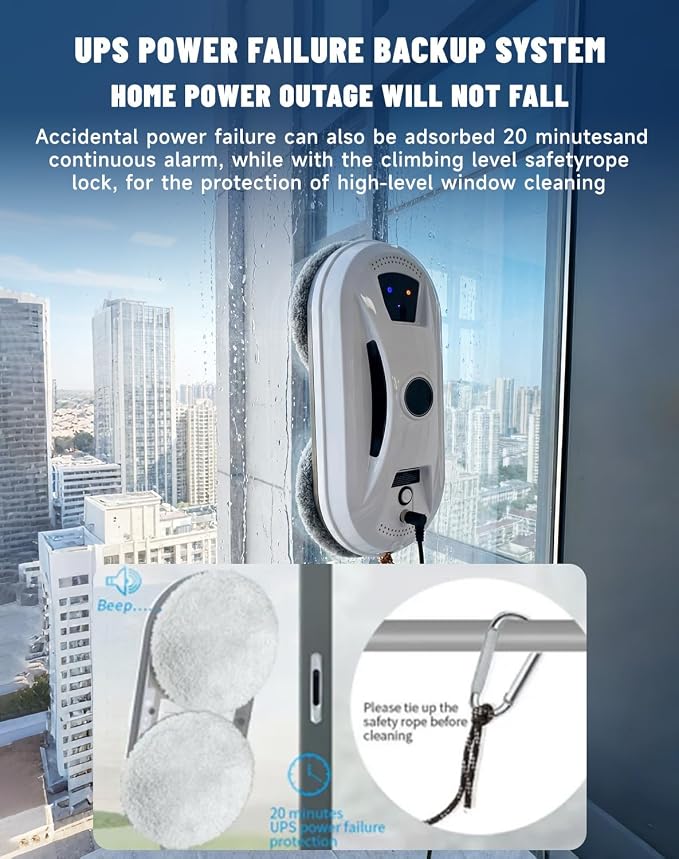 Window Cleaning Robot, Robot Window Cleaner with AI Intelligent Positioning & Edge Detection & Powerful Suction, Anti-Drop Safety for High-Rise Glass & Large Bay Windows