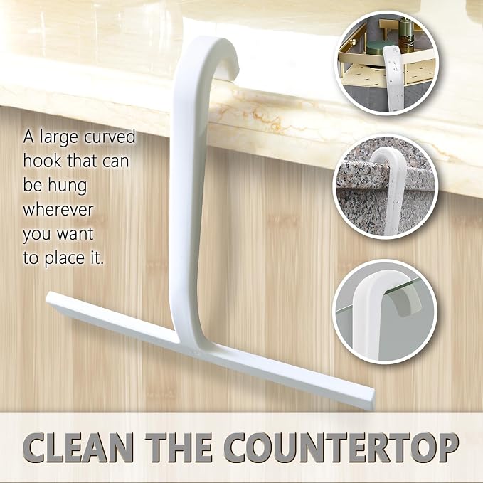 Shower Squeegee for Glass Doors – 10" Silicone Squeegee with Built-in Hook, One-Piece Seamless Design, Streak-Free & No-Scratch Window Cleaner for Bathroom, Mirrors & Tiles (White)