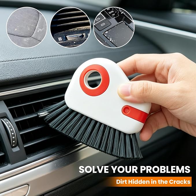 2 in 1 Groove Cleaning Brush, Multifunctional Window Track Cleaner with Hidden Scraper, Hard Bristle Grip Brush Sliding Door Cleaning Tool for Vehicle Home Office (Orange)