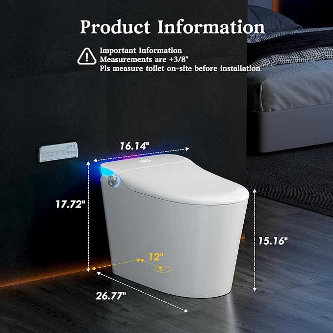 Vipbear Smart Toilet with Bidet Built in, Bidet Toilet with Heated Seat and Night Light, Modern Tankless Toilet for Bathroom, One Piece Toilets with Auto Soft Close, Deodorization, Dryer, Foot Sensor