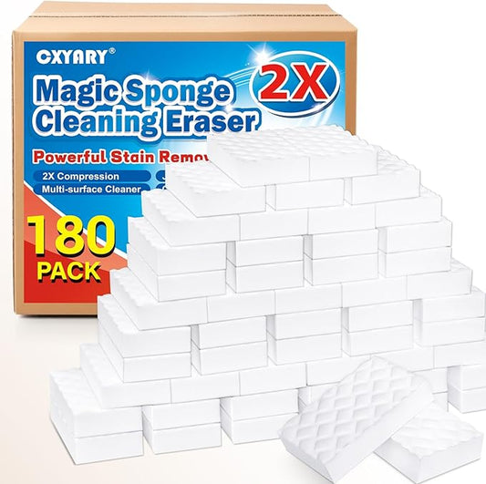 Magic Sponges Cleaning Eraser,180 Pack 2X Density Stronger Melamine Sponge Foam Pads, Multi-Functional Household Cleaner Dish Sponge, Cleaning Supplies for Kitchen, Bathroom, Floor, Sink,Wall Cleaner