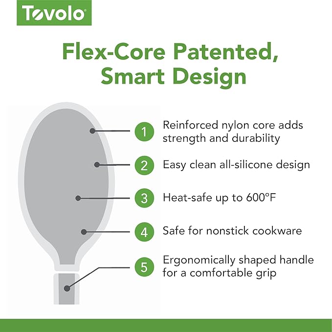 Tovolo Flex Core Silicone Deep Spoon for Cooking Mixing Baking Serving, Dishwasher Safe BPA Free All Silicone Kitchen Mini Spoon Heat Resistant Nonstick Safe Serving Spoon, Charcoal Gray