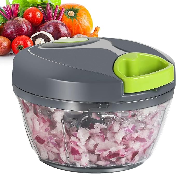 Manual Food Processor - Pull String Hand Chopper for Kitchen - Handheld Vegetable & Salad Cutter - Portable Garlic Mincer & Onion Dicer - Compact BPA-Free Stainless Steel Veggie Slicer - 500ml