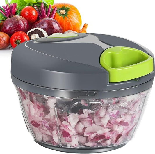 Manual Food Processor - Pull String Hand Chopper for Kitchen - Handheld Vegetable & Salad Cutter - Portable Garlic Mincer & Onion Dicer - Compact BPA-Free Stainless Steel Veggie Slicer - 500ml