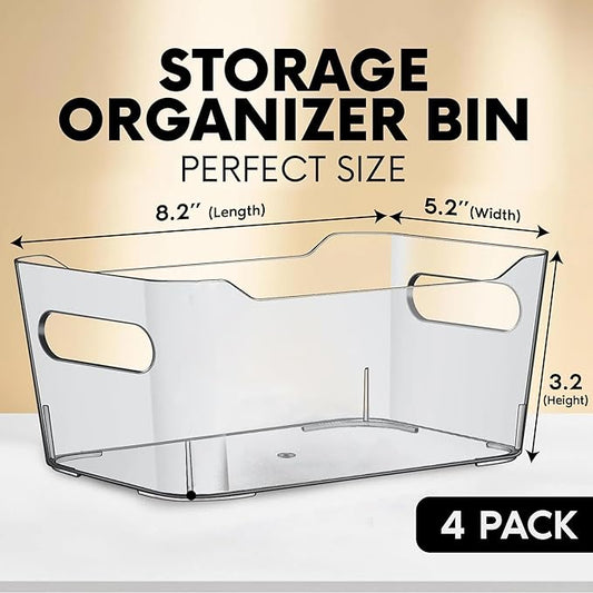 CONTROL KITCHEN Small Clear Plastic Storage Bins, Perfect for Organization or Pantry and, Fridge Organizer, Cabinet Organizers