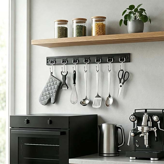 Cociat 2PCS Utensil Racks with 8 Hooks 17 Inch Kitchen Utensil Holders Hanging Utensil Rack Multifunctional (17 inch)