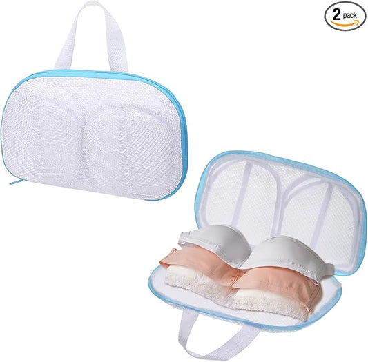 Bra Washing Bag, 2 Pcs Mesh Bra Laundry Bags for Washing Machine Lingerie Wash Bag with Zipper for Wash Delicates Underwear Brassiere (Blue, A Cups)