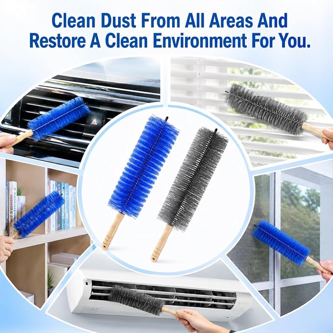 2Pcs Fan Cleaning Brush,Bendable Microfiber Head,2026 New Upgrade Bendable Dusting Brush Microfiber Duster for Electric Fan and Blind,Washable Fan Cleaner Brush for Air Vents,Curtains(Blue + Gray)