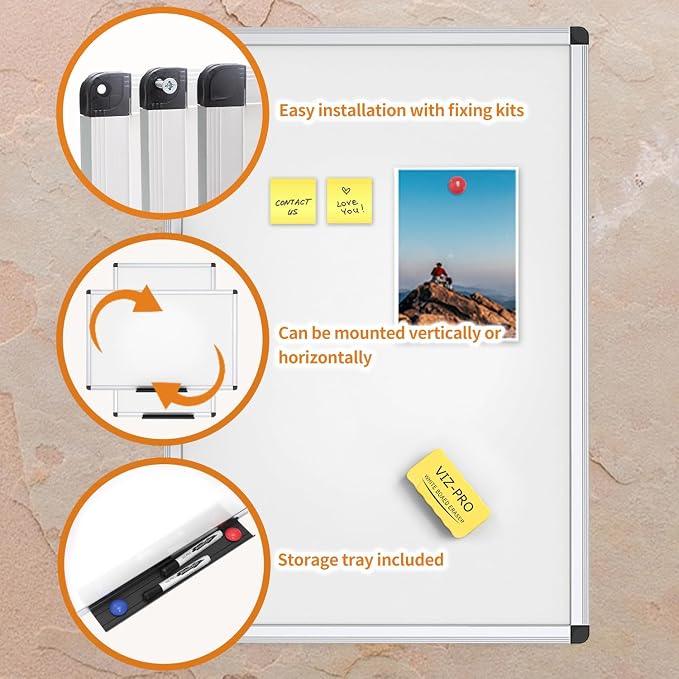 VIZ-PRO Magnetic Whiteboard, 48 x 24 Inches, Dry Erase Board for Wall | Includes 1 Eraser, 2 Markers & 4 Magnets, Aluminum Frame, for School Office and Home