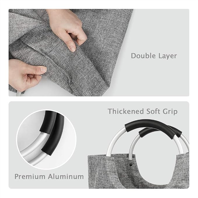 Large Laundry Basket, Laundry Hamper Bag with Handles, 90L Heather Grey | Freestanding Tall Dirty Clothes Hamper, Collapsible and Portable Laundry Bin for Dorm and Bedroom, Thick Double layer Fabric